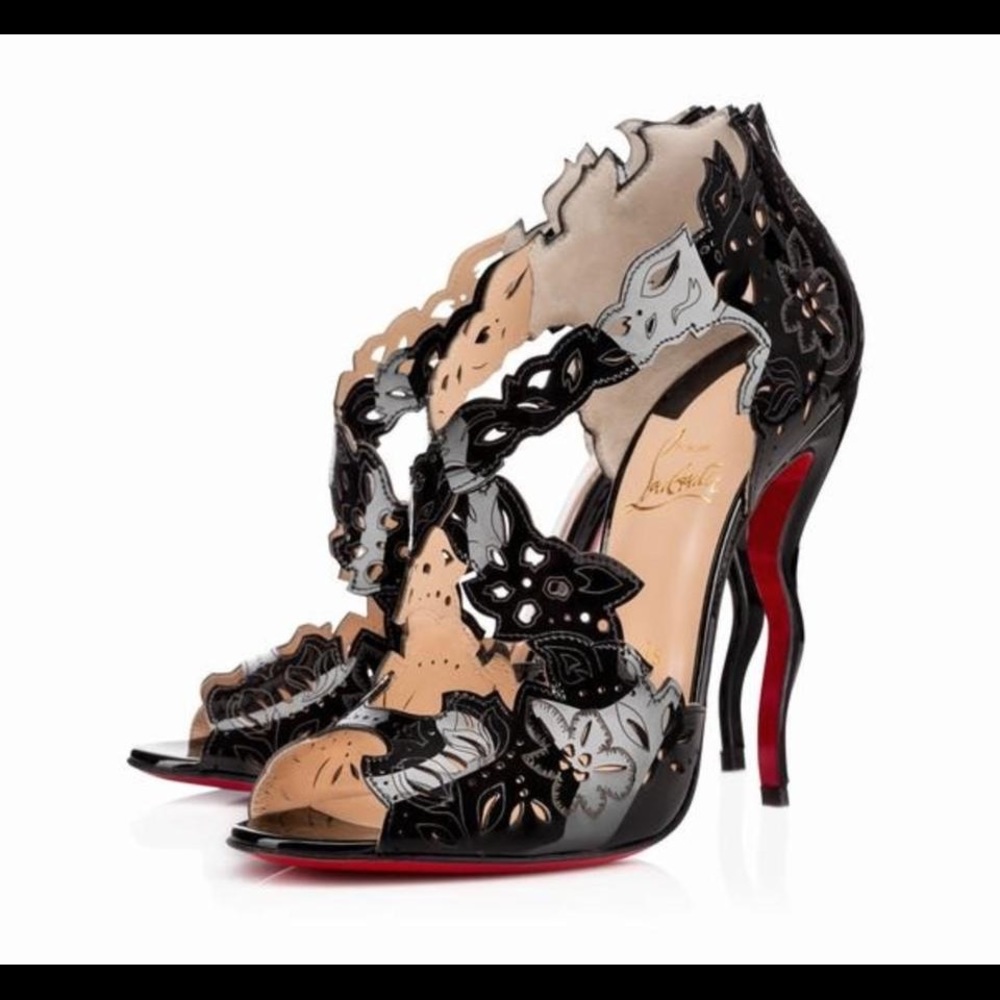 Black patent leather Christian Louboutin laser cut